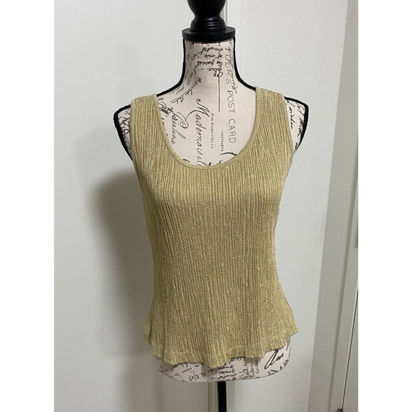 St John Top Small Gold Metallic Knit Ribbed Career Wedding Holiday USA - Picture 1 of 9